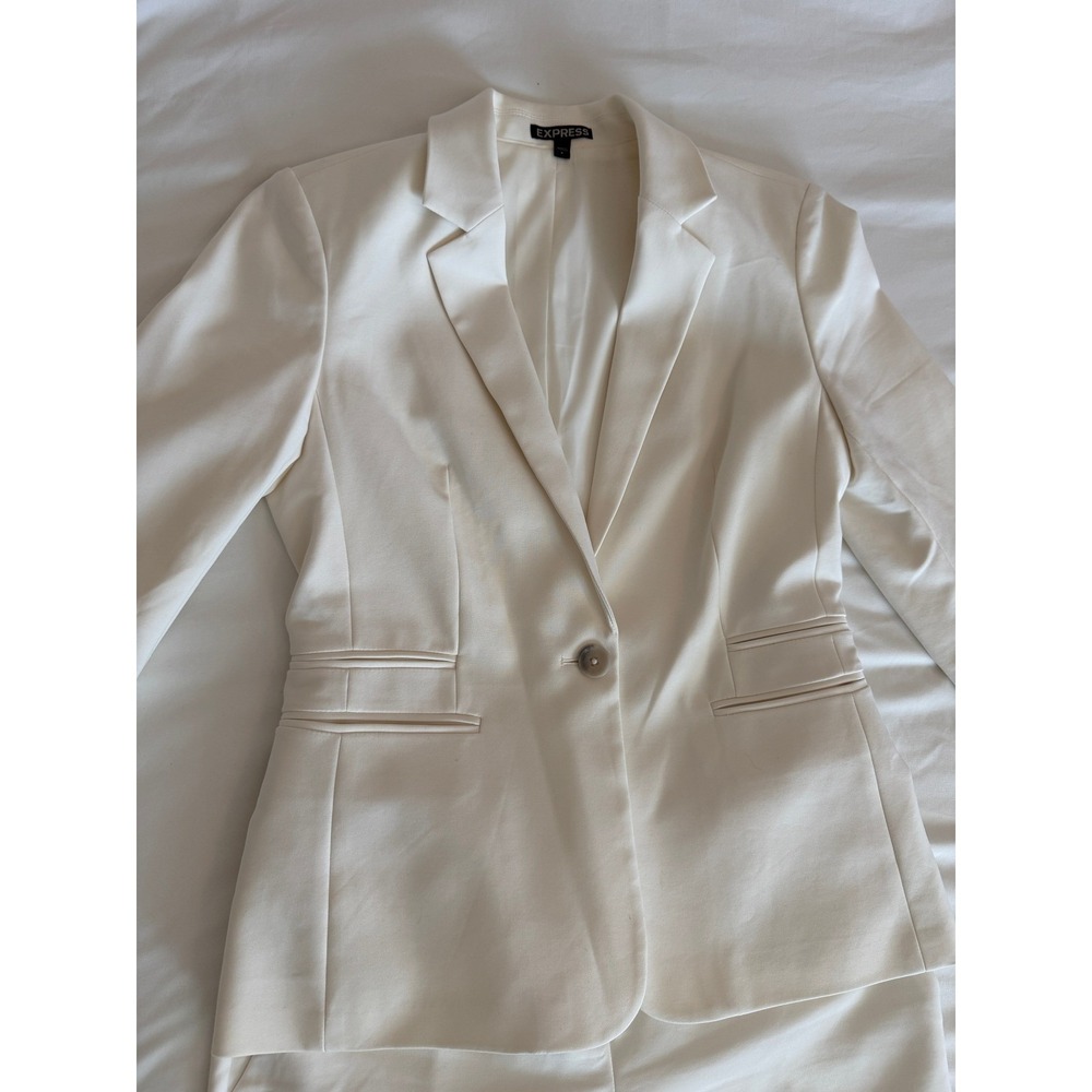 Express Columnist White 2 Piece Pant Suit Set Blazer Size 8 Pants Size 8R - Picture 3 of 16